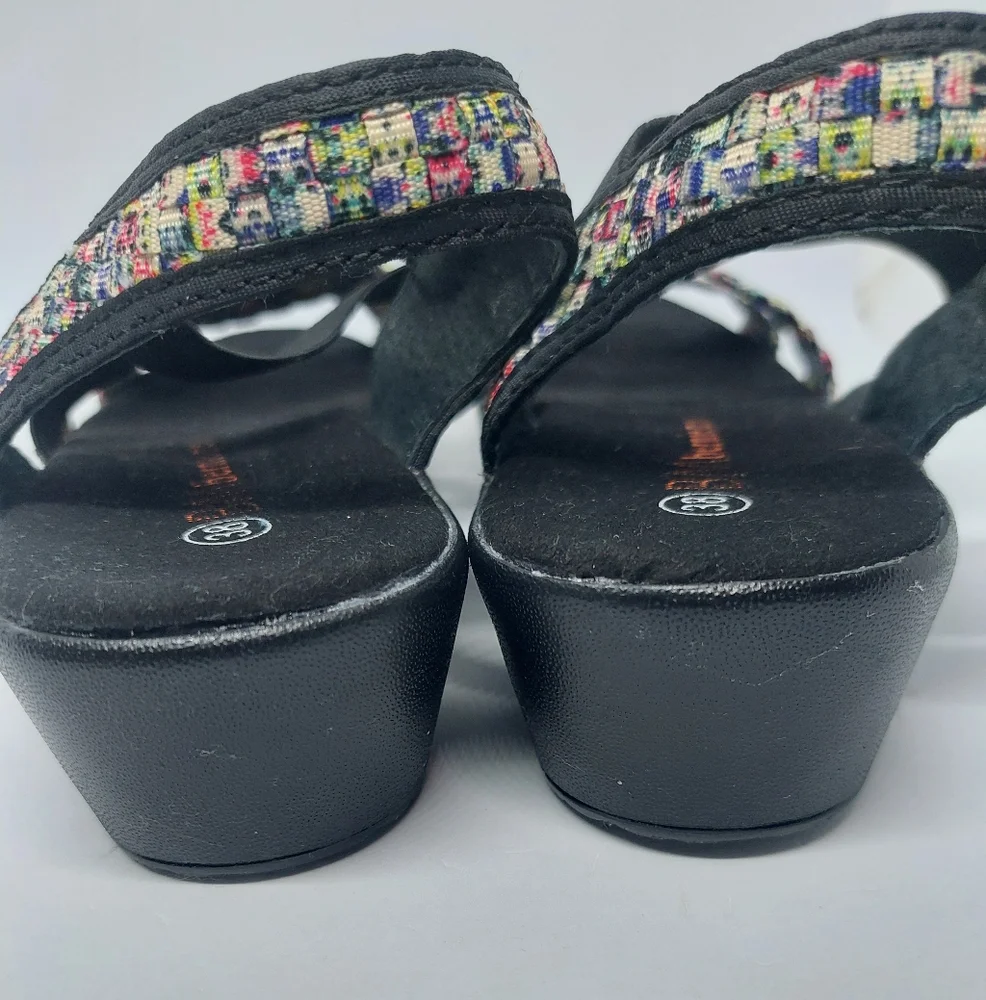 Bernie Mev Hallie Black Multicolor Wedge Open Toe Sandals Womens Size 38 US 7